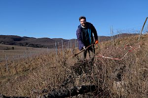 Trockenrasenpflege am Goldbiegel. © FdPH/J. Fischer Mann mit Krampen